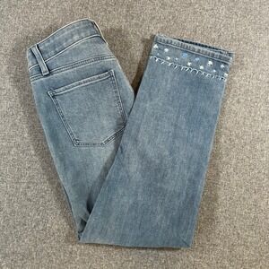 Talbots Jeans Womens 4 Straight Leg Crop Blue Embroidered Elba Wash Whipstitch